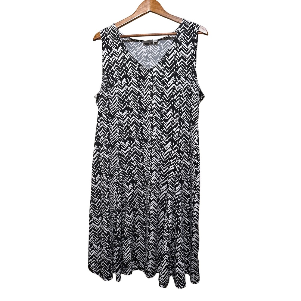 Kim Rogers Black & White Patterned Sleeveless Dress, Size XL, UltraSoft, Travel+